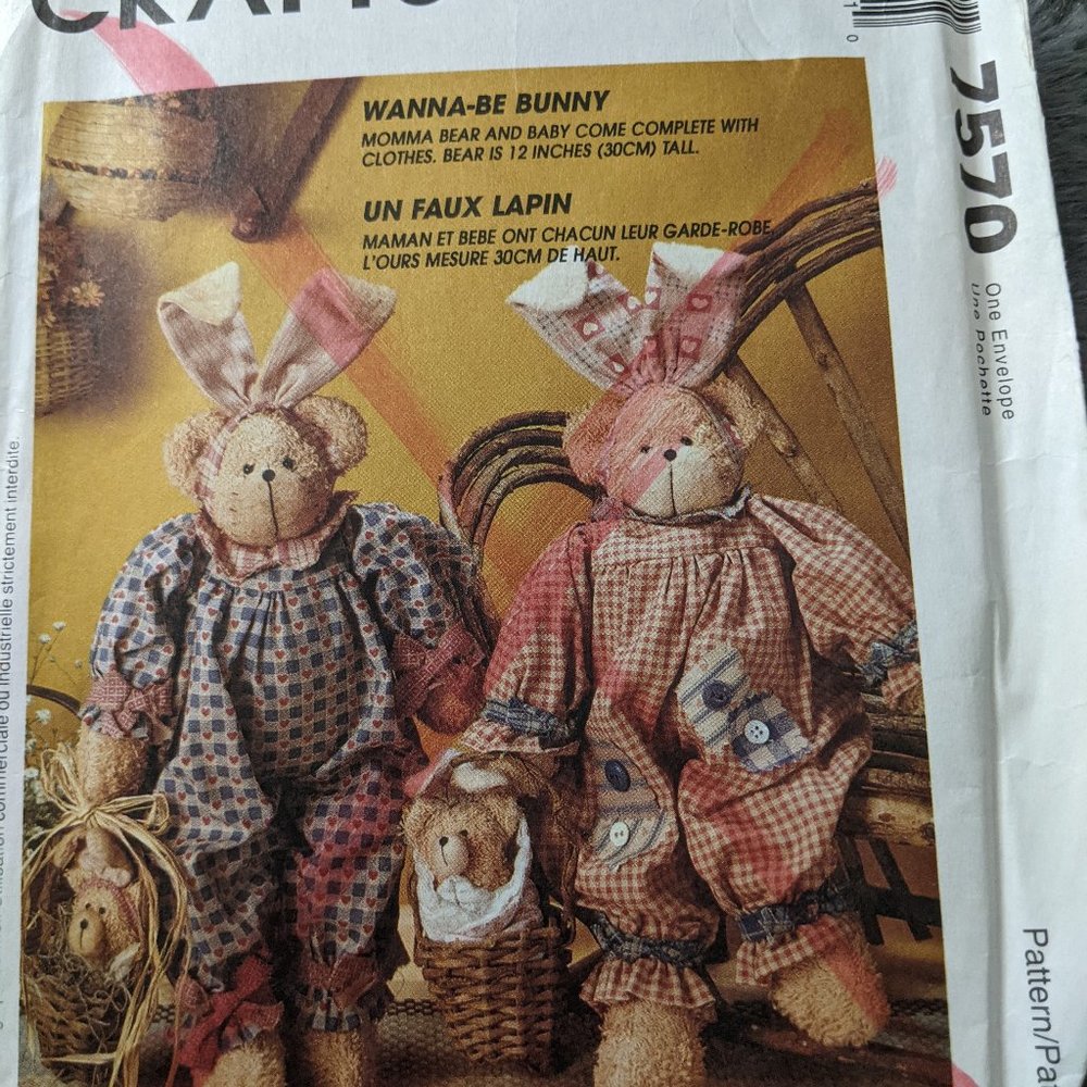 Sewing Pattern Mccalls 7570 Stuffed Bunny